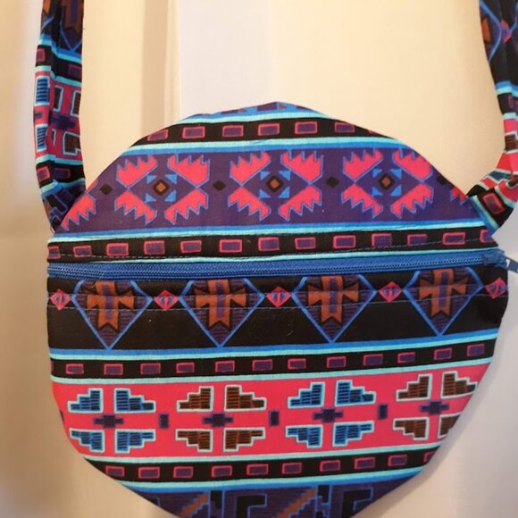 New Southwestern Cowgirl Crossbody Bag Sling Purse Pink Blue Sarape Stripe Aztec - Picture 2 of 8